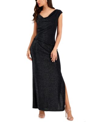 Connected Petite Draped-Neck Gown ...